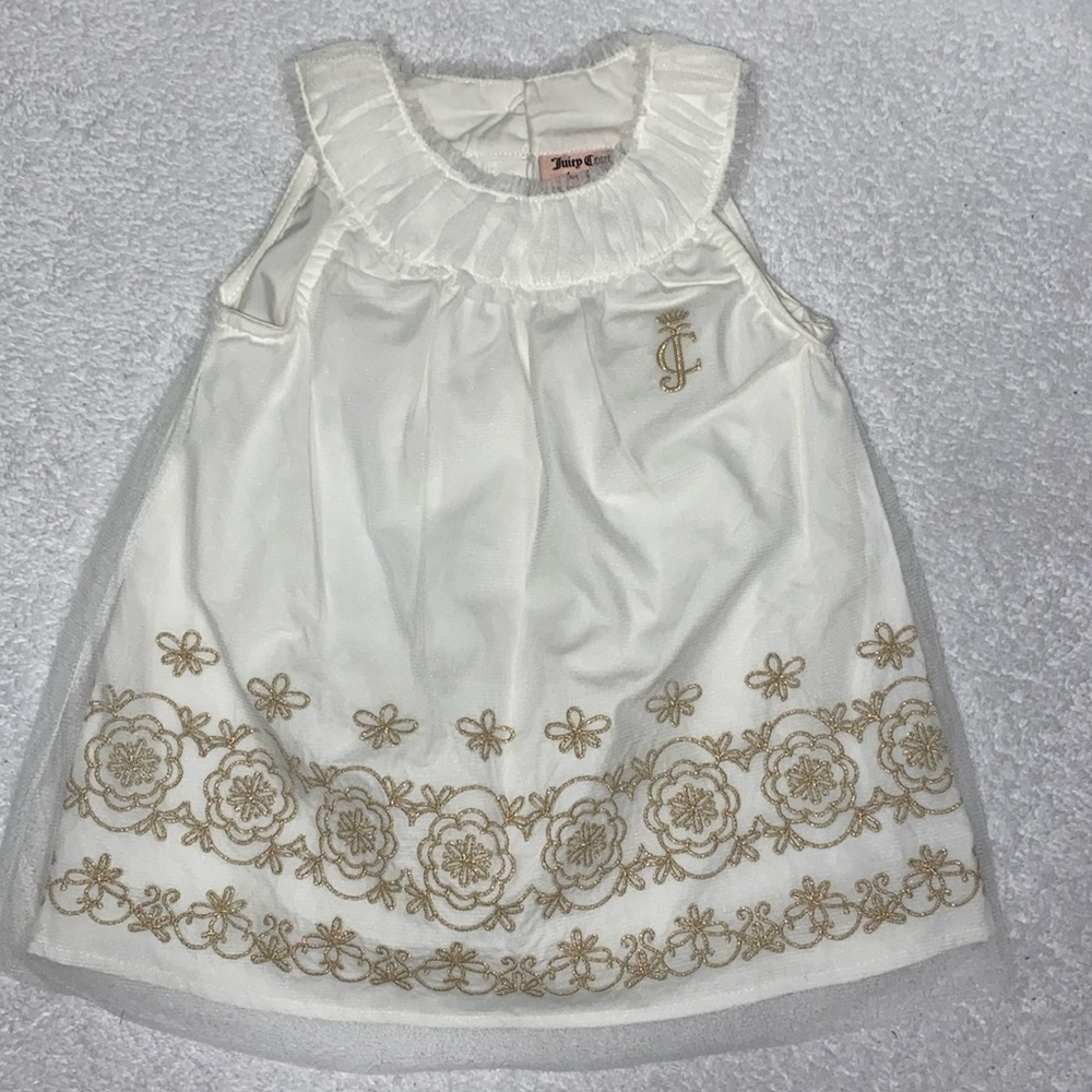 Juicy couture embroidered gold white sheer covered sleeveless dress 24m